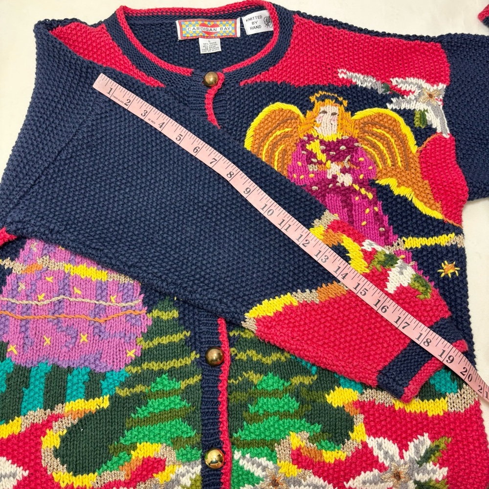 Cardigan Bay Vintage Angel Pattern Knitted by Hand Cardigan Christmas  Sweater L - Picture 10 of 12
